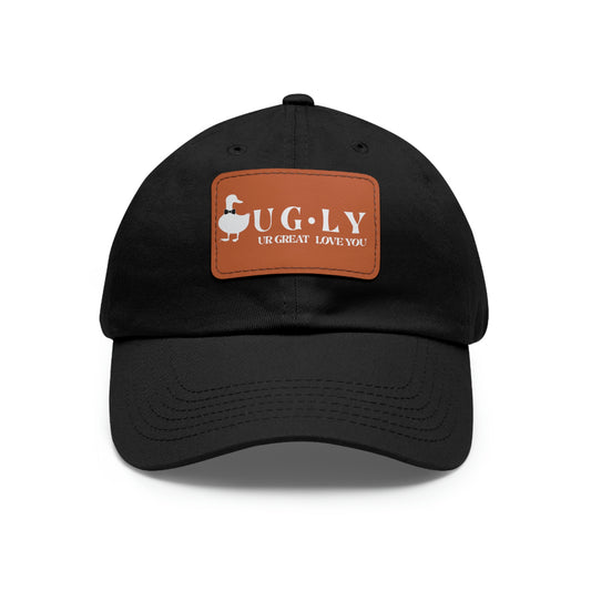 UG⋅LY (UR GREAT) on Leather Patch Hat (w/white logo)