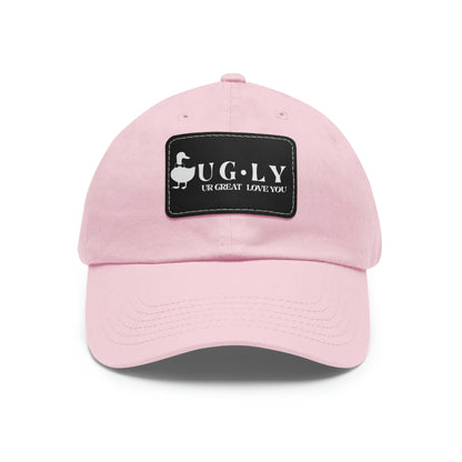 UG⋅LY (UR GREAT) on Leather Patch Hat (w/white logo)